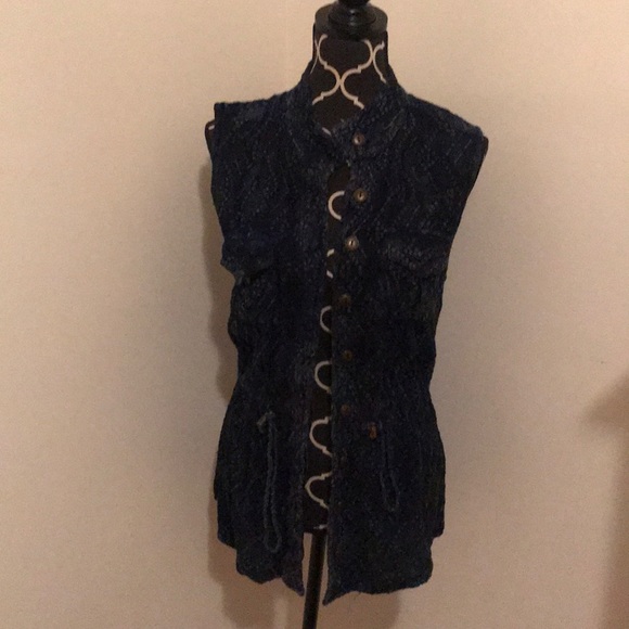 Navy button up fitted shirt/ vest - Picture 1 of 4